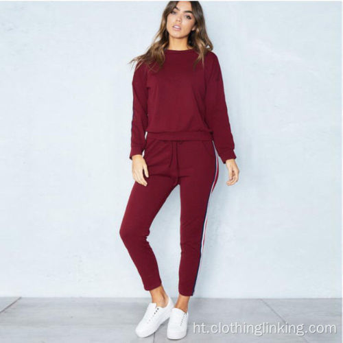 Rekòt Chemiz Top ak pantalon Fikse Bodycon Jumpsuit